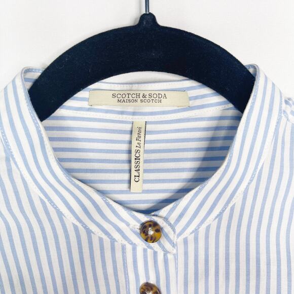 Scotch & Soda Womens Small Blue White Striped Gathered Waist Button Down Blouse - Picture 10 of 13